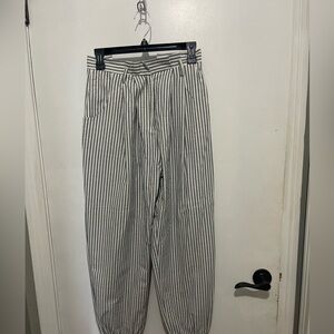 Zara White and navy  Striped Jogger Pants